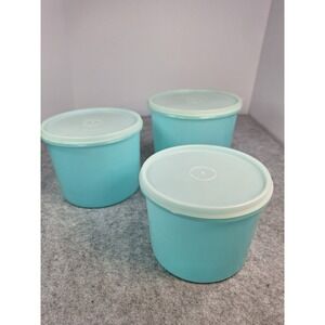 Action Industries Set of 3 Round Food Storage Containers Aqua Blue with lids